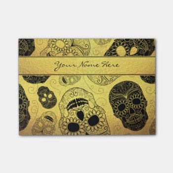Classy Stylish Gold & Black Sugar Skulls With Name Post-it Notes by suchicandi at Zazzle