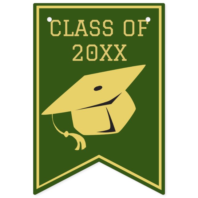 Classy Stylish Gold on Green Graduation Party Bunting Flags (First Flag)