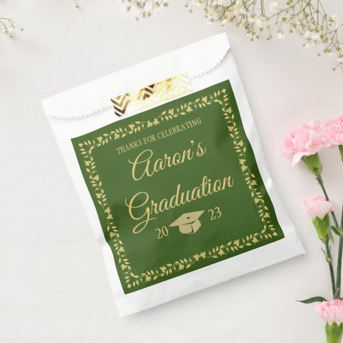 Classy Stylish Gold on Green Graduation Party Favor Bag