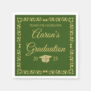 Classy Stylish Gold on Green Graduation Party Napkins