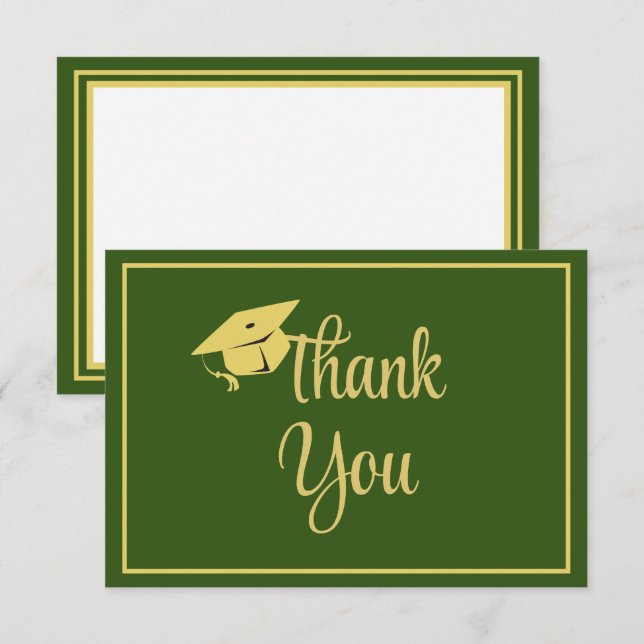 Classy Stylish Gold on Green Graduation Thank You Card (Front/Back)