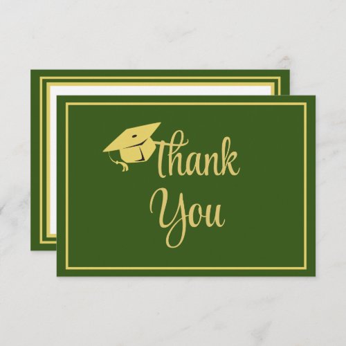 Classy Stylish Gold on Green Graduation Thank You Card