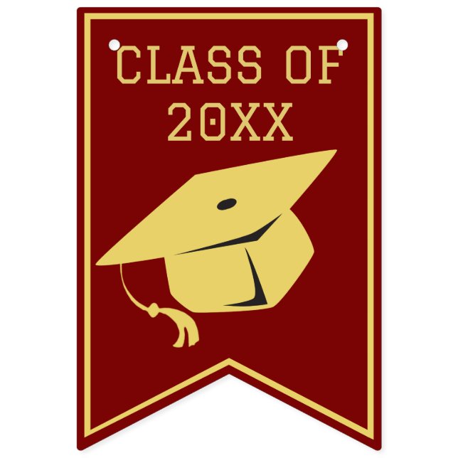 Classy Stylish Gold on Maroon Graduation Party Bunting Flags (First Flag)