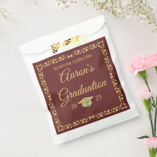 Classy Stylish Gold on Maroon Graduation Party Favor Bag