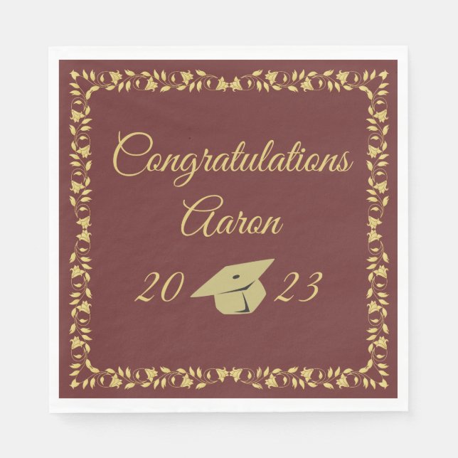 Classy Stylish Gold on Maroon Graduation Party Napkins (Front)
