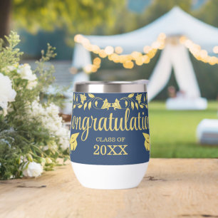 Classy Stylish Gold on Navy Graduation Caps Ivy Thermal Wine Tumbler
