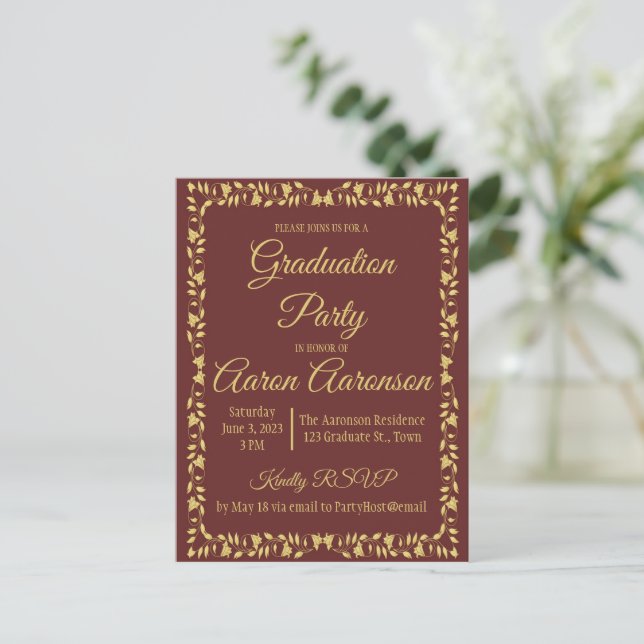 Classy Stylish Gold on Navy Graduation Invitation Postcard (Standing Front)
