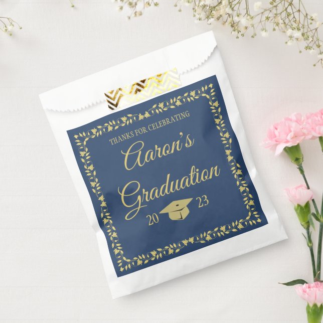 Classy Stylish Gold on Navy Graduation Party Favor Bag (Sealed)