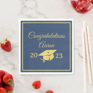 Classy Stylish Gold on Navy Graduation Party Napkins