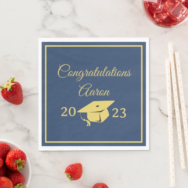 Classy Stylish Gold on Navy Graduation Party Napkins (Insitu)