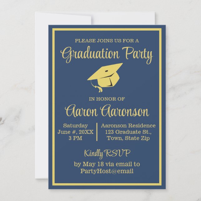 Classy Stylish Gold on Navy Graduation Photo  (Front)