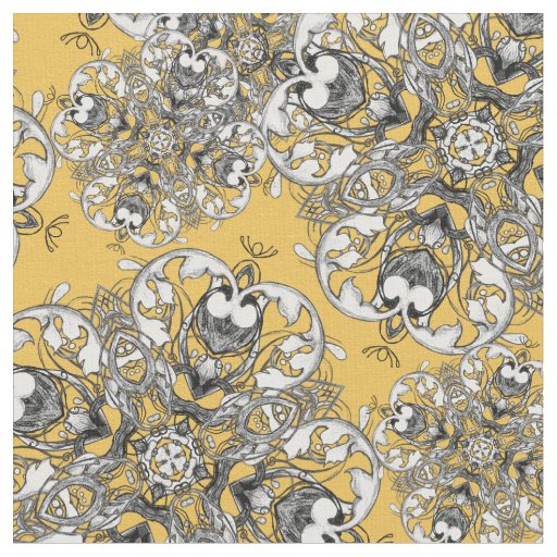 Classy Stylish Mustard Yellow Gothic Floral Print Fabric