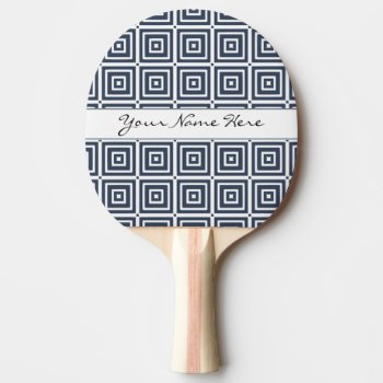 Classy Stylish Navy Blue & White Geometric Pattern Ping-pong Paddle by suchicandi at Zazzle