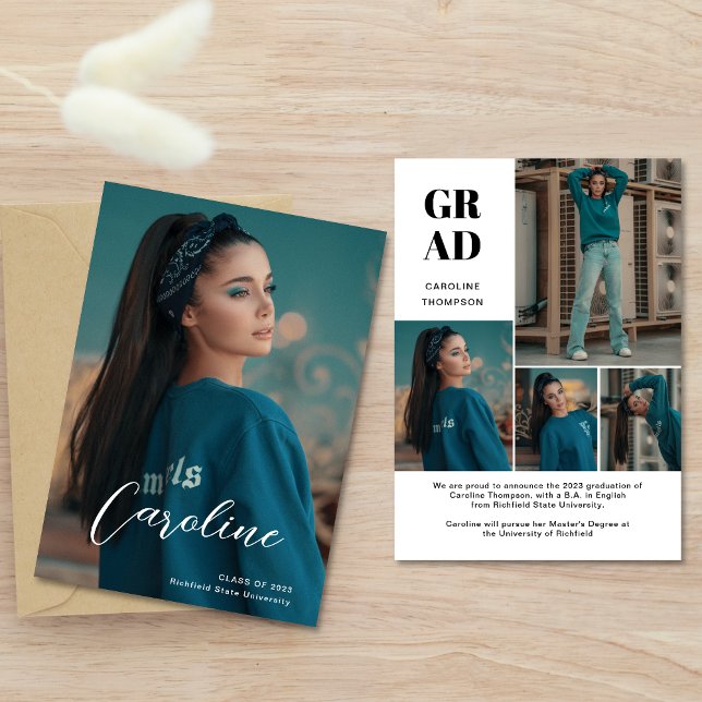 Classy Stylish Script Photo Collage Graduation Announcement (Creator Uploaded)