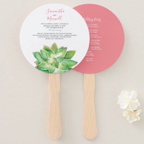 Classy Succulent Wedding Program Fan