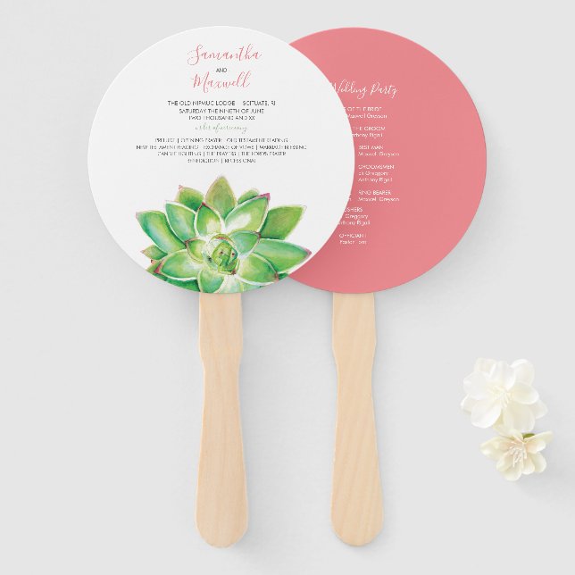 Classy Succulent Wedding Program Fan (Front and Back)