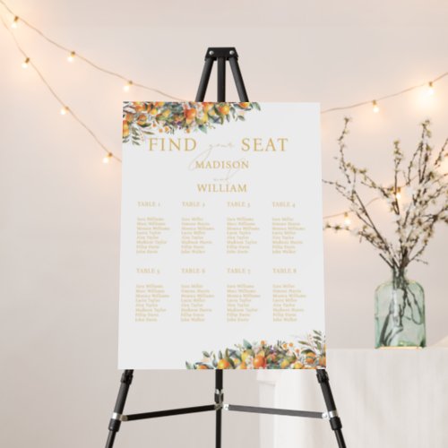 Classy Summer Orange Fruit Wedding Seating Chart Foam Board