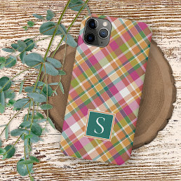 Classy Summer Orange Pink Teal Green Plaid Pattern iPhone 11 Pro Max Case
