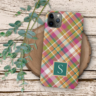 Classy Summer Orange Pink Teal Green Plaid Pattern iPhone 11Pro Max Case
