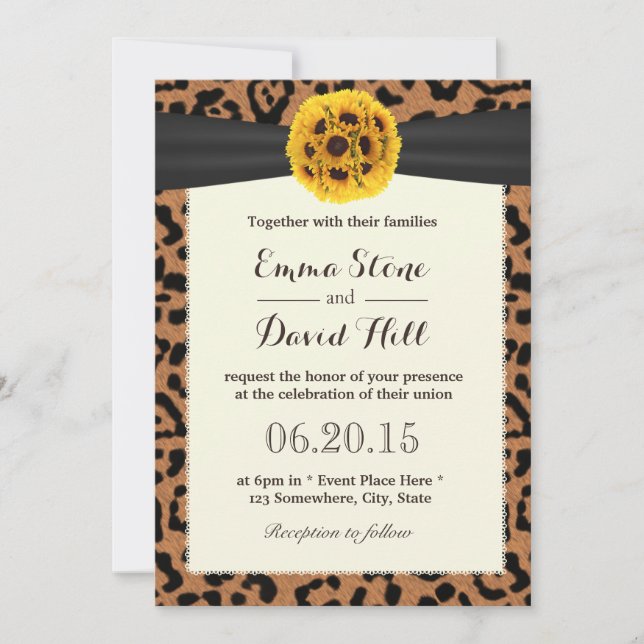 Classy Sunflower Ball Leopard Print Wedding Invitation (Front)