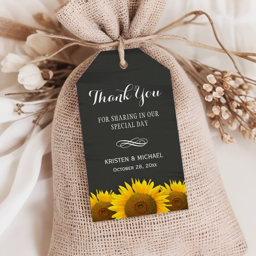 Classy Sunflowers Chalkboard Wedding Thank You Gift Tags