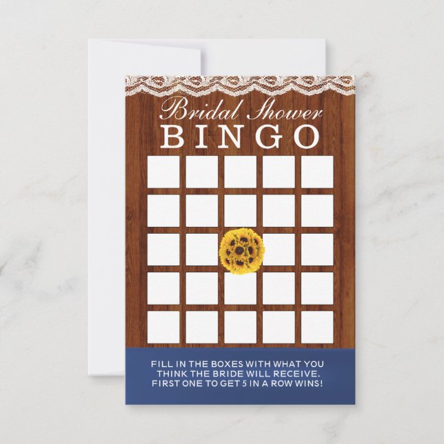 Classy Sunflowers Wood Bridal Shower Bingo Cards (Front)