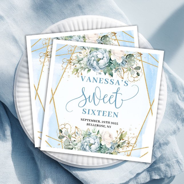 Classy Sweet 16th Watercolor Blue and Gold Napkins (Classy Sweet 16th Watercolor Blue and Gold Napkins)