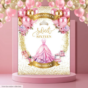 Classy Sweet Sixteen Party Banner Gold Glitter Pin Tapestry