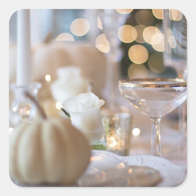 Classy Table with Fancy Place Setting Square Sticker (Front)