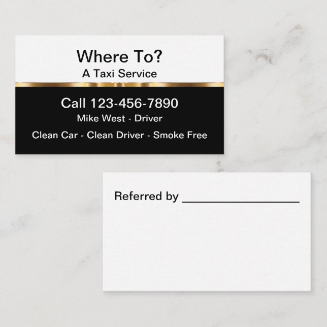 Classy Taxi Driver Referral Business Cards (Front/Back)