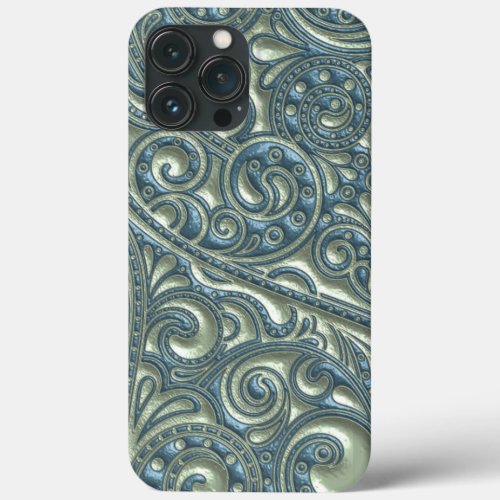 Classy Teal Blue Green Paisley Floral Art Pattern iPhone 13 Pro Max Case