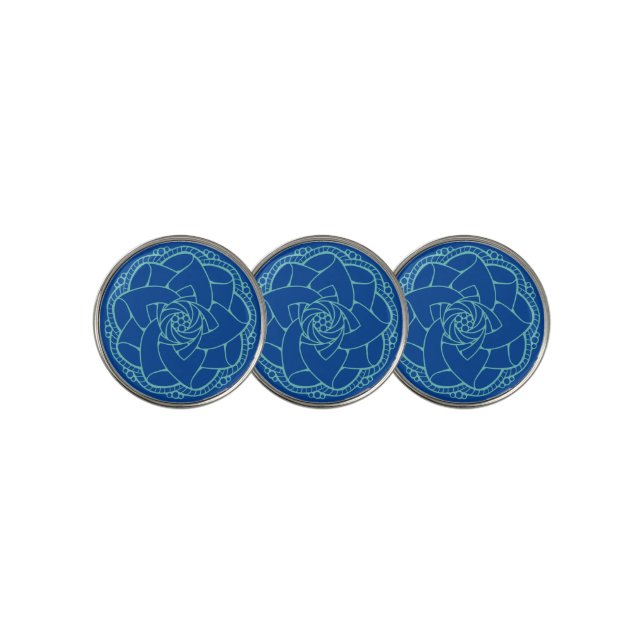 Classy Teal & Blue Mandala Golf Ball Marker (3 Up)