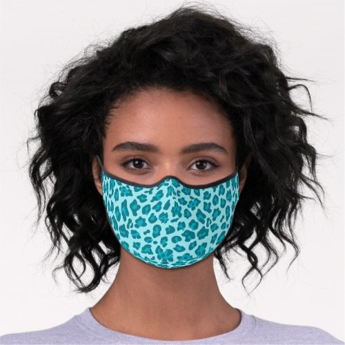 Classy Teal Blue Turquoise Leopard Skin Premium Face Mask