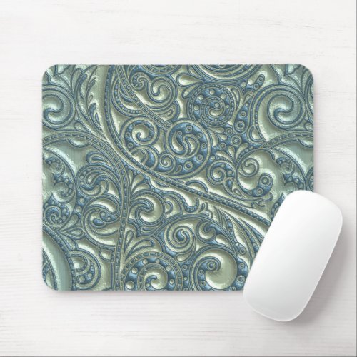 Classy Teal Elegant Pretty Paisley Floral Pattern Mouse Pad