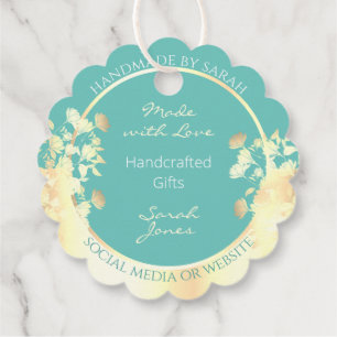 Classy Teal Floral Marketing Supplies Gold Effect Favor Tags
