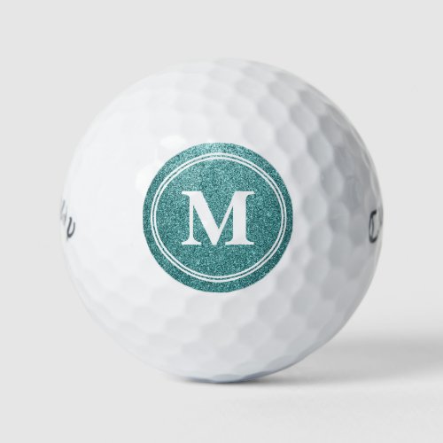 Classy Teal Glitter Sparkly Monogam Personalized Golf Balls
