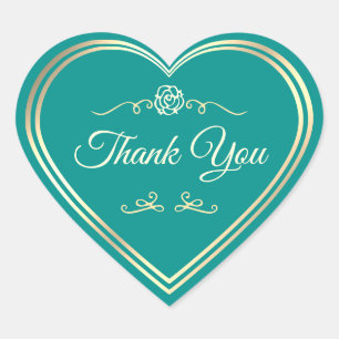 Classy Teal Gold Frame Vintage Rose Cute Thank You Heart Sticker