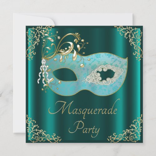 Classy Teal Mask Masquerade Party Invitation