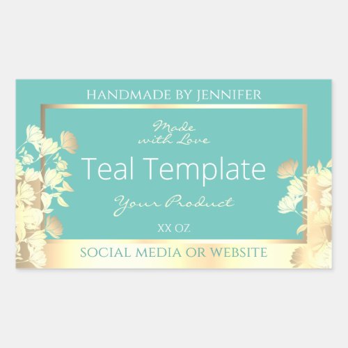 Classy Teal Product Packaging Labels Gold Floral 