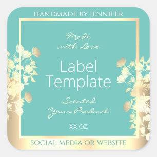 Classy Teal Product Packaging Labels Gold Floral