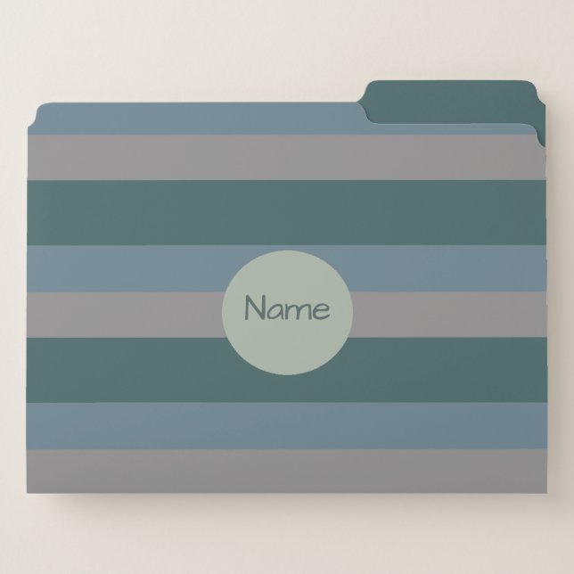 Classy Teal, Slate and Gray Striped Pattern/Name File Folder (Front Right)