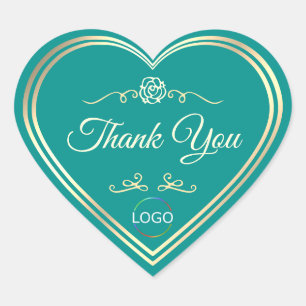 Classy Teal with Gold Frame and Logo Thank You Heart Sticker