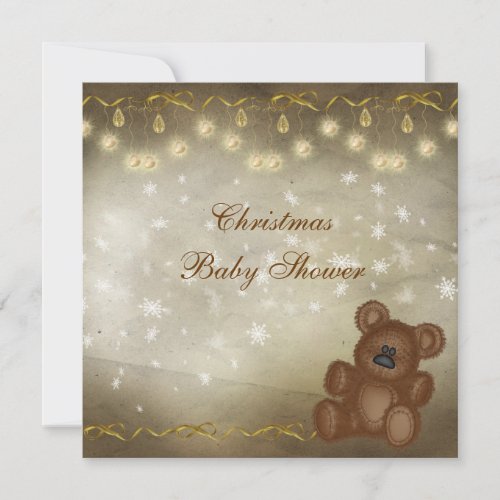 Classy Teddy Bear Neutral Christmas Baby Shower Invitation