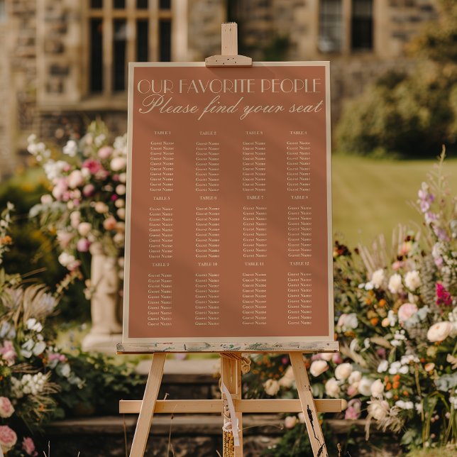 Classy Terracotta Boho Chic Wedding Seating Charts Foam Board (Creator Uploaded)