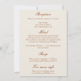Classy Terracotta Burnt Orange All  In One Wedding Invitation