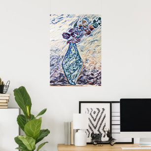 Classy Textured Floral Vase Illustration Poster