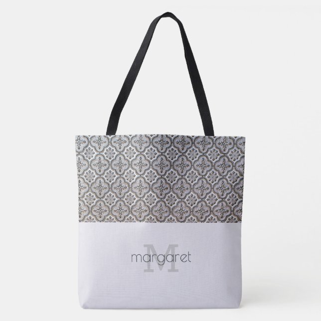 Classy Textured Monogrammed Tote Bag (Front)