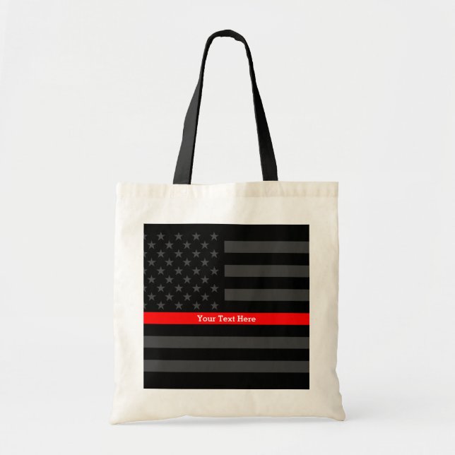 Classy Thin Red Line Personalized Black US Flag on Tote Bag (Front)