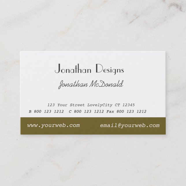 Classy Traditional Custom Unique Plain Modern Business Card (Front)