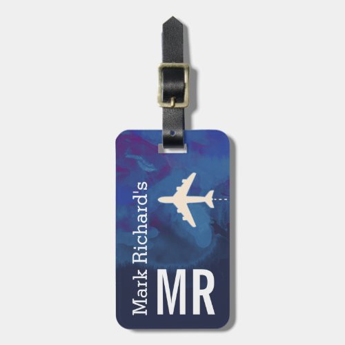 classy traveller name  initials stylish blue luggage tag